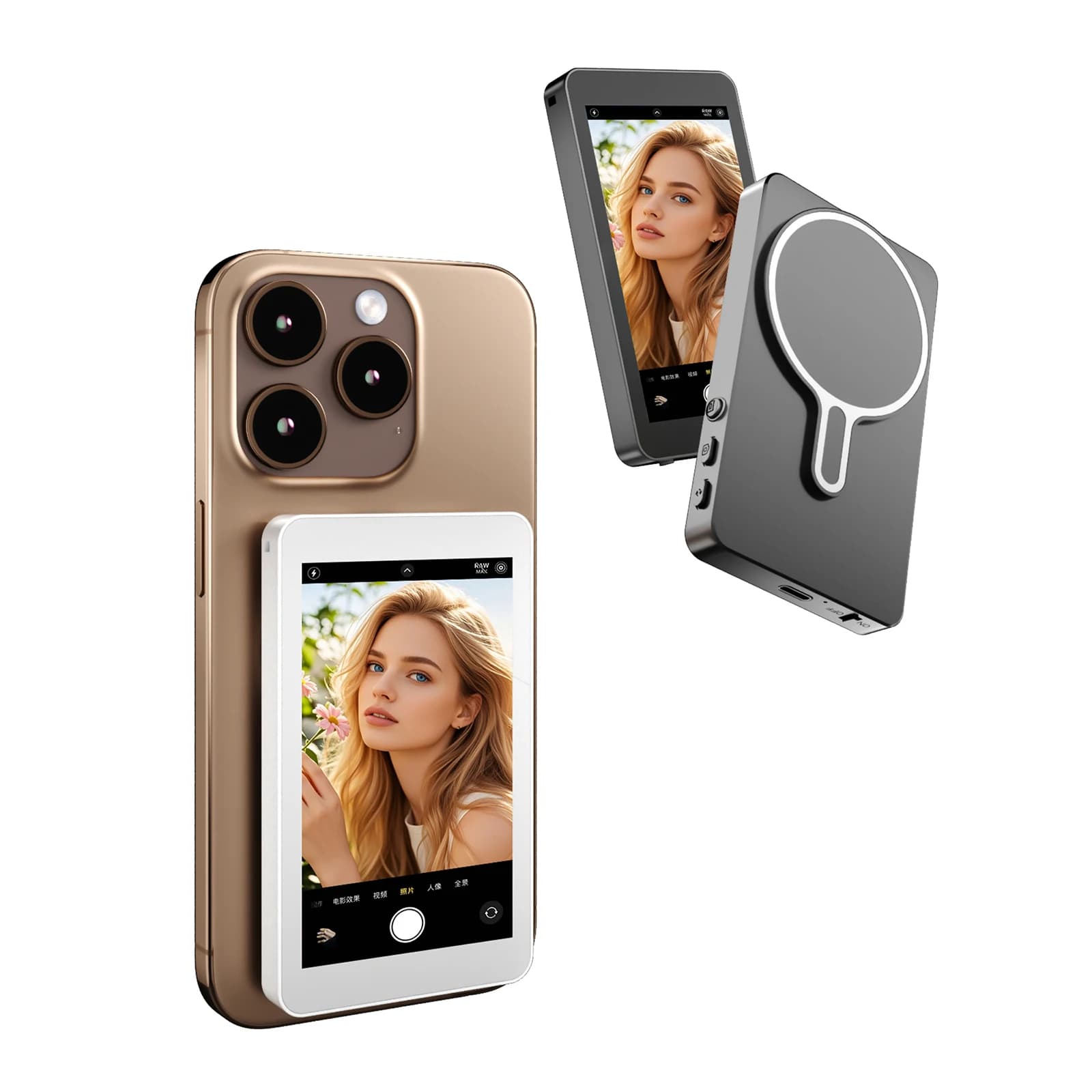Monitor per selfie RK-X40L con schermo wireless magnetico per fotocamera posteriore del telefono, monitor WiFi per il monitoraggio in tempo reale per iOS e Android