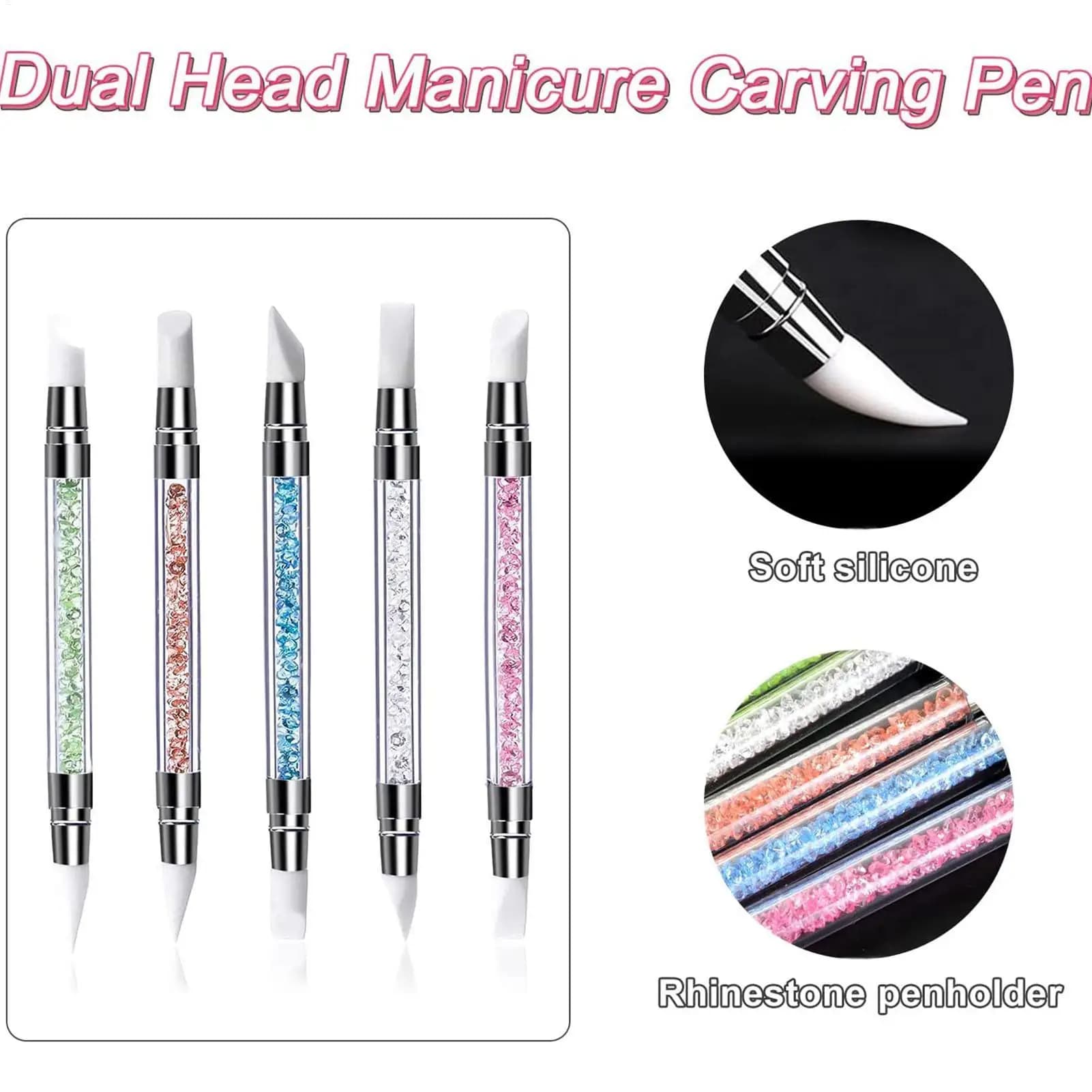 1PCS Nail Arts Brush Strumenti per unghie per nail art Doppie Pennelli per unghie con punta Set Strass Smalto per unghie Penna per intaglio Pennelli per unghie