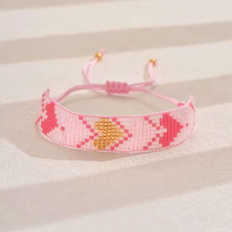 Bracciale con perline Stelle Esagono Boemia Freccia Tessuto a mano Cuore Occhio Geometria Set di braccialetti con perline di riso di tendenza femminile regolabile