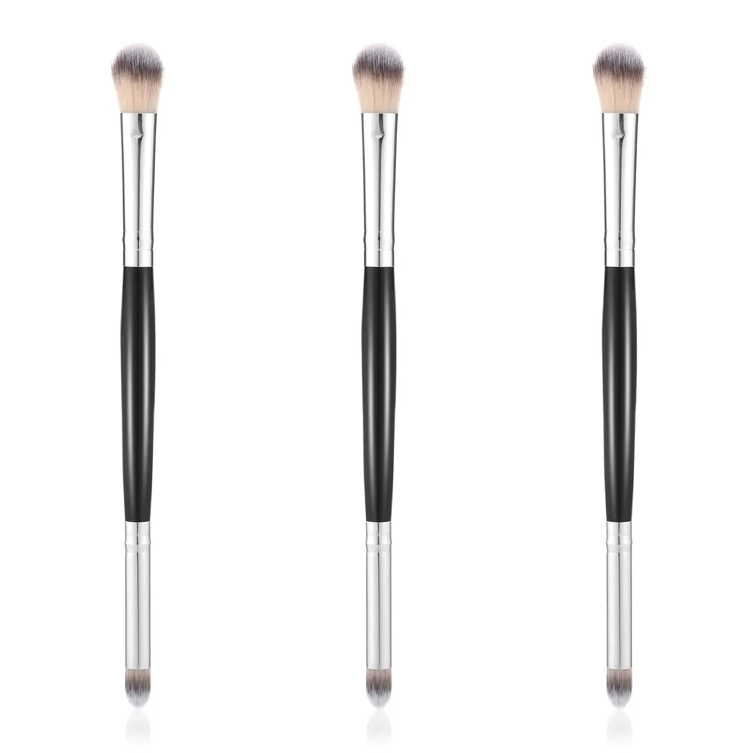 Set of 3 Brushes Double Toe for Umbrella, Shaving, Corrector and Eyeliner - Soft Synthetic Fibers