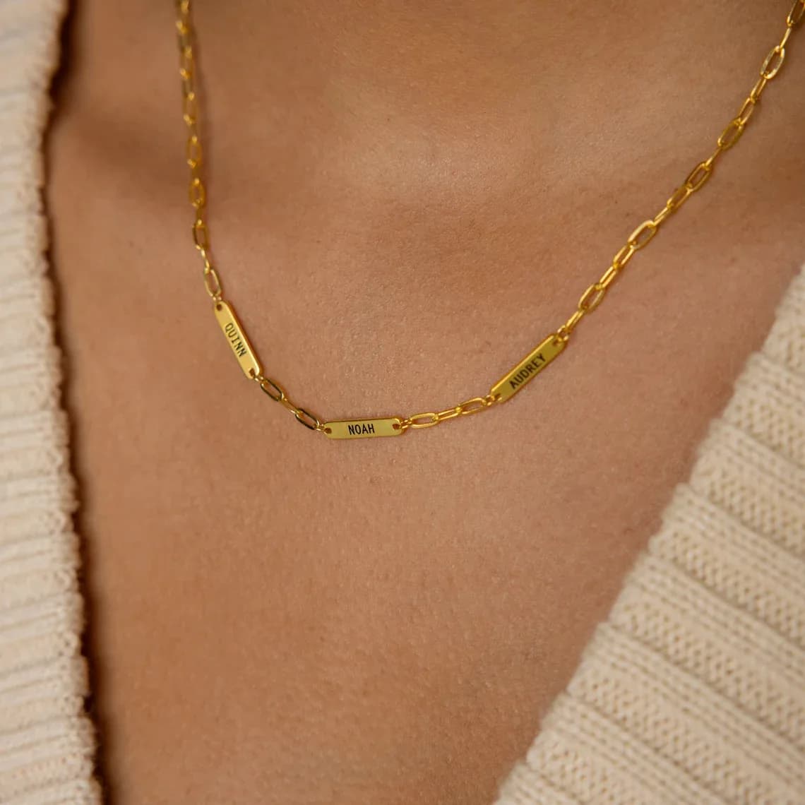 Stainless Steel Custom Laser Engraved Text Necklace With Clavicle Chain Long Label Hanging Gift For Mother's Day Birthday Gift
