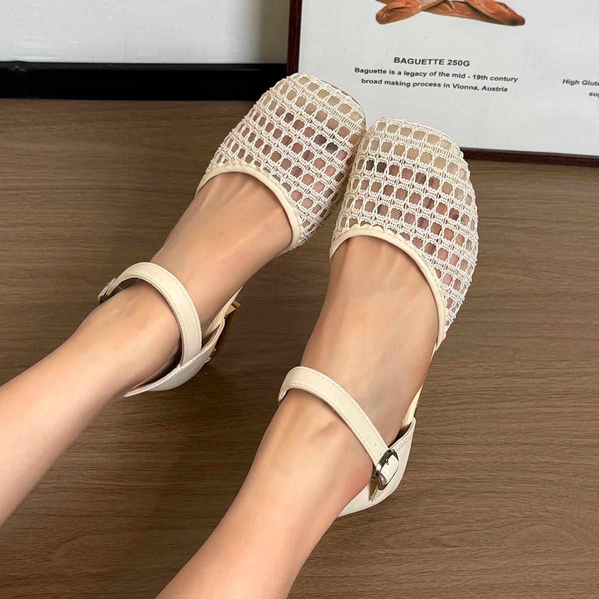 French Single Shoes Women Spring Summer Cutout Woven Square Toe Kitten Heel Block Heel Sandals
