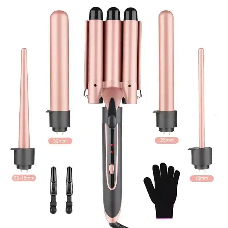Professional 6 in 1 set for LCD hair curler with Interchangeable Plate, 6 Cylinder Iron, Private Label