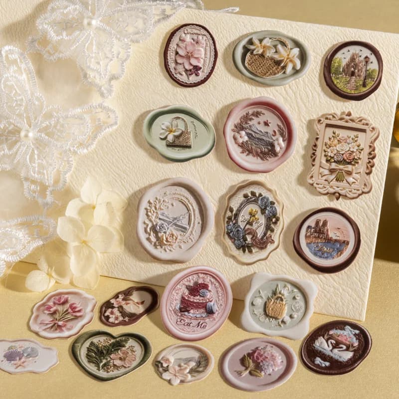 6 Stili di Adesivi della Serie 'Quando Arriva la Primavera', Imitazione Ceralacca in Rilievo, per Decorazione Fai-da-Te, Junk Journaling e Scrapbooking