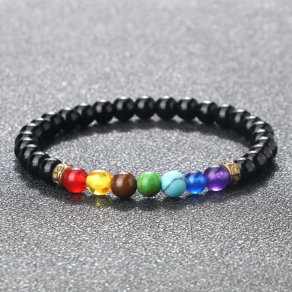 Braccialetto Curativo 7 Chakra, Cristallo Naturale Antistress per Uomo e Donna, Bracciale Diffusore in Pietra Lavica per Reiki e Yoga