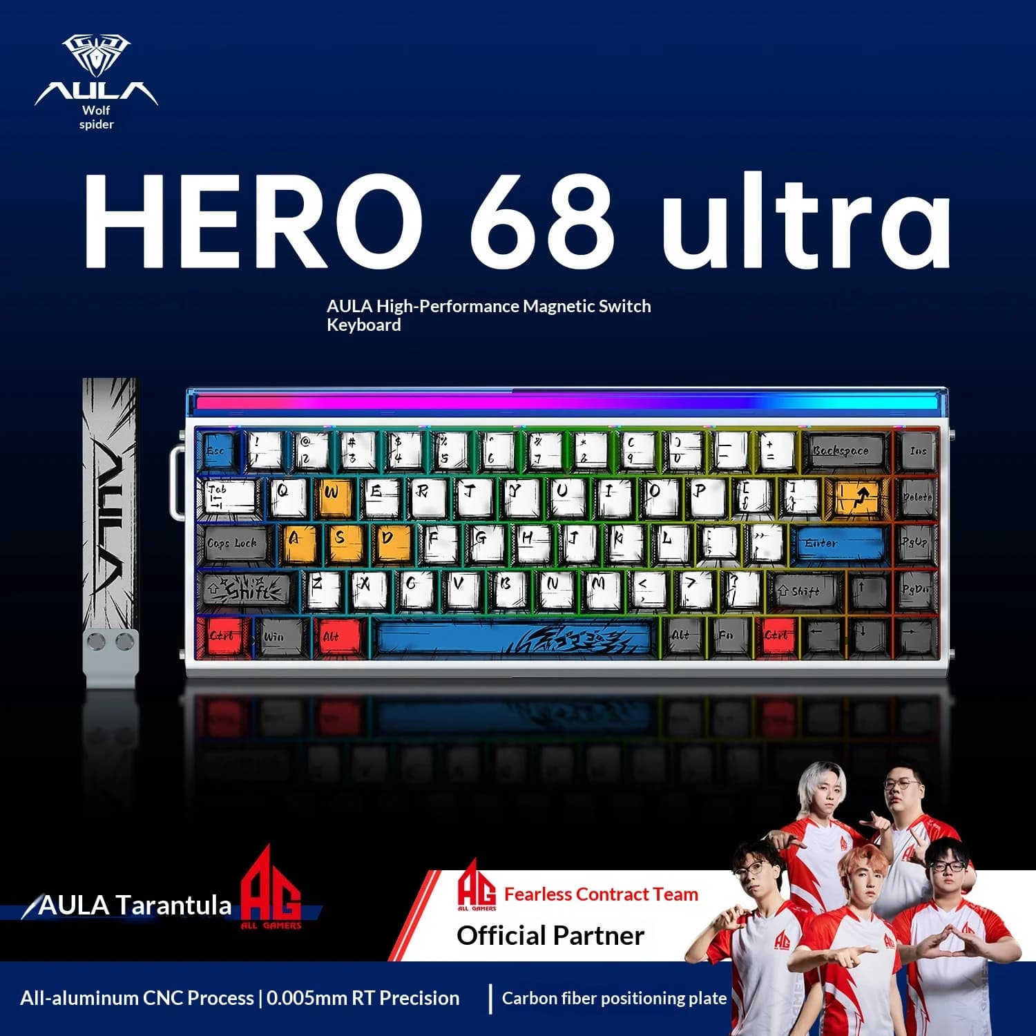 Tastiera da Gaming AULA Hero68Ultra, Tastiera in Alluminio con Asse Magnetico per Esports, Tastiera Cablata ad Alte Prestazioni con Asse Magnetico