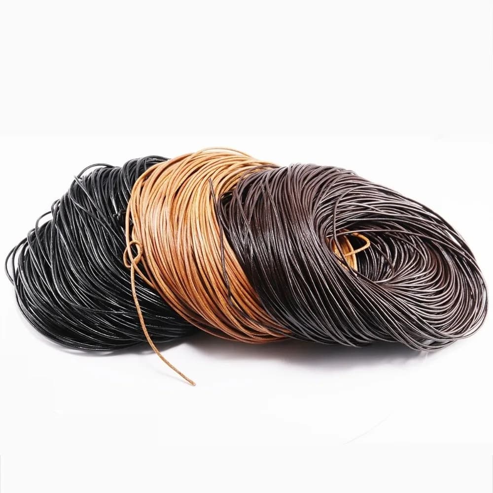 Corda in Vera Pelle di Vacchetta Rotonda 2/5 Metri, Accessori per Braccialetti, Corda Cerata 1-6mm, per Creazione di Gioielli Fai-da-Te
