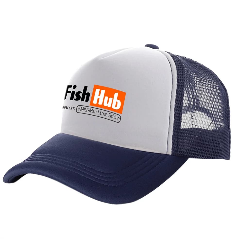 Fish Hub Trucker Cap uomo divertente cappello da pesca berretto da Baseball Cool Summer Unisex Mesh Net Caps MZ-499