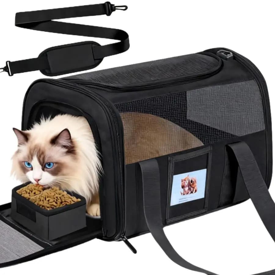Trasportino per gatti per animali domestici fino a 25 libbre, borsa da viaggio per gatti con tracolla imbottita e ciotola staccabile per cibo per gatti, trasportini per cani da compagnia