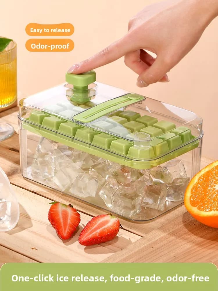 Food ade Vassoio per il ghiaccio con coperchio Pr pe Uso domestico Ice er Utensile da cucina Stampo per cubetti di ghiaccio in silicone portatile a rilascio facile
