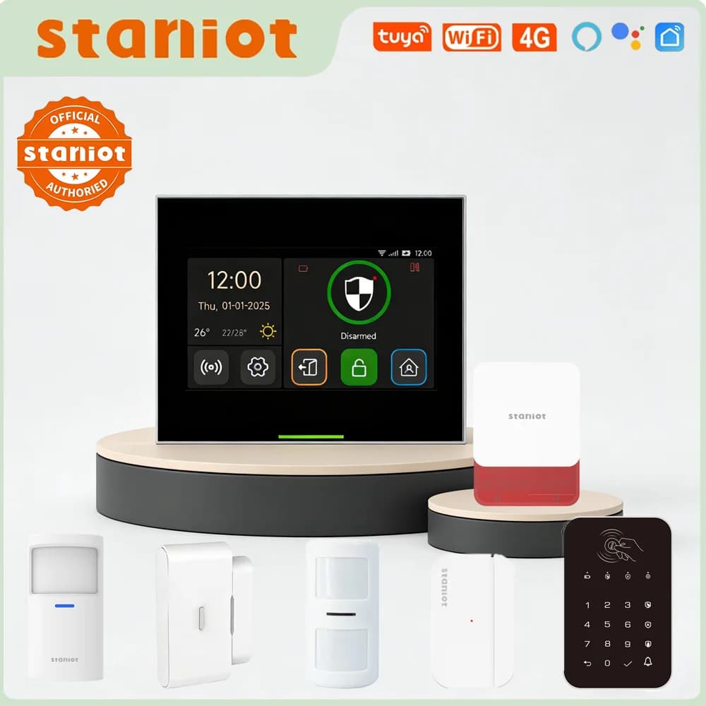 Sistema di Allarme Antifurto Smart Home 4G Staniot, Sistema di Sicurezza Wireless WIFI Tuya 433MHz con Sirena Integrata, Controllo Remoto H501, Kit di Protezione