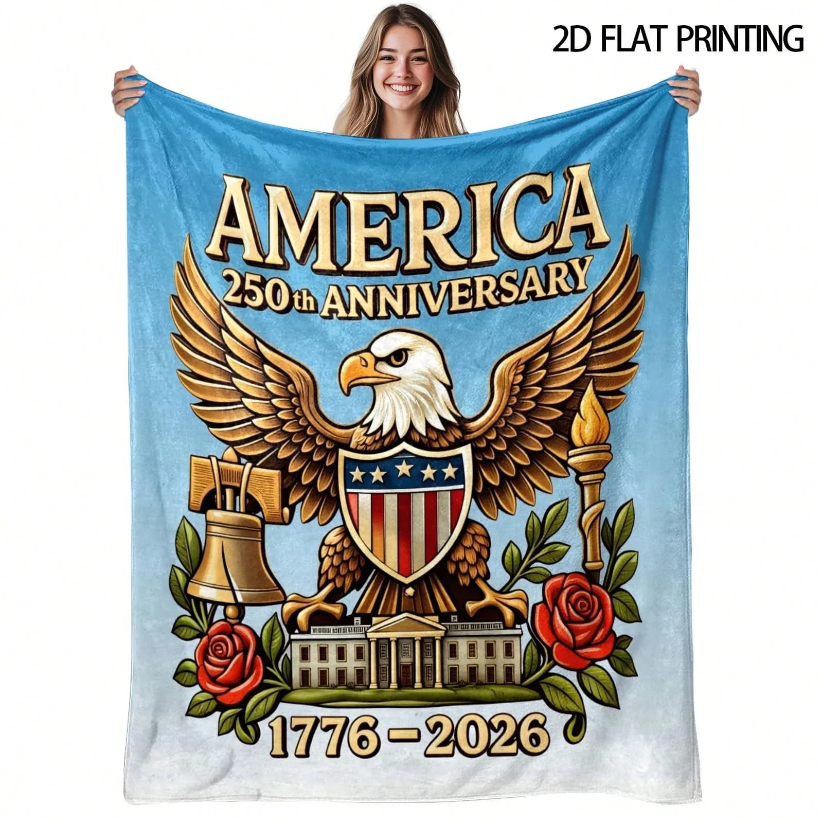 Coperta in Flanella '250° Anniversario dell'America', Morbida e Accogliente Coperta Stampata per Letto e Divano, per Tutte le Stagioni, Regalo Patriottico per il Giorno dell'Indipendenza