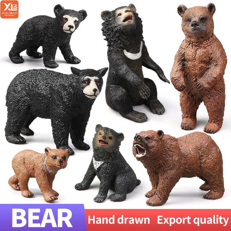 Simulazione solida educativa Orso bruno Animale selvatico Action Figure Toy Zoo Modello Set di decorazioni per regalo per bambini