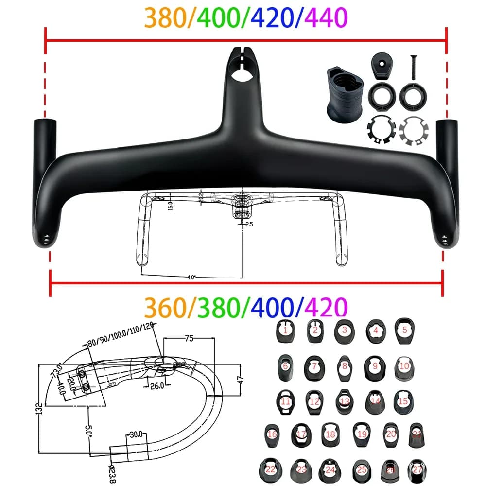 Manubrio da corsa in fibra di carbonio SGS BALUGOE per bici da strada, aerodinamico integrato con cablaggio interno completo + rondelle