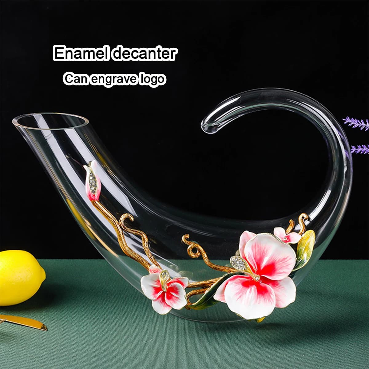 (Can Engrave Logo) 1500ML Crystal Glass Decanter, Enamel Craft, Large Capacity Wine Dispenser, Wine Jug, Red Wine Set