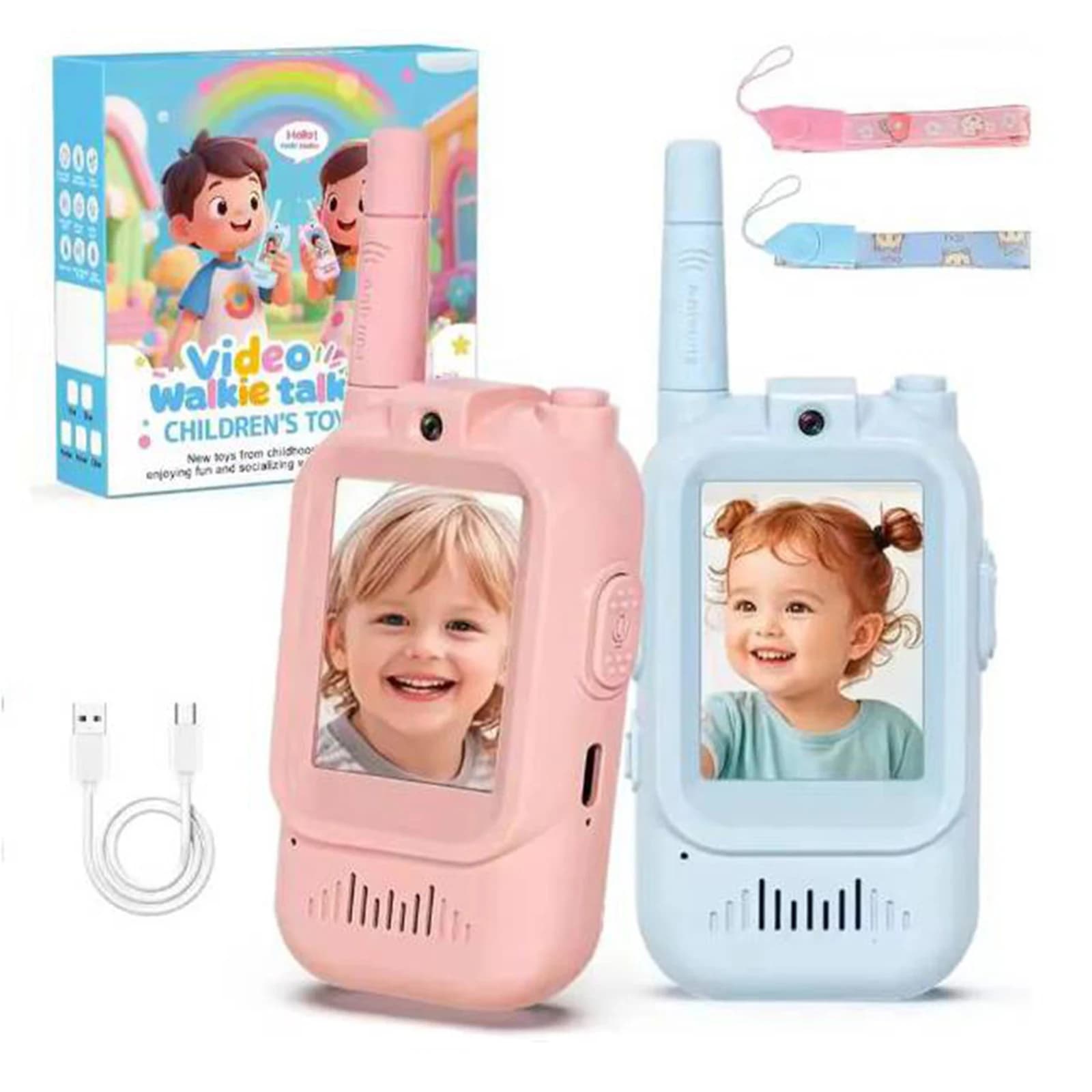 Walkie Talkie per Bambini con Video, Set da 2 Ricaricabili, per Ragazzi e Ragazze, per Giochi al Chiuso, Campeggio ed Escursionismo