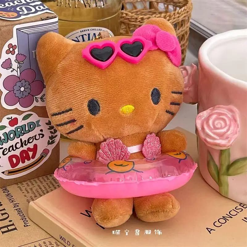 Sanrio Hello Kitty Wallet KT Cat Brown White Swim ring Plush stuffed Keychain Bag Toys Bag Accessories Gifts for Girls