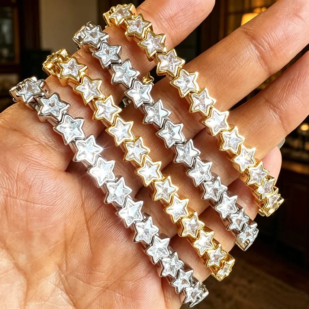 Luxury Star Shaped Bling CZ Stretchy Stretch Bracelet Bangle for Women Wedding Bride on Hand Gift Valentine's Day Gift Jewelry