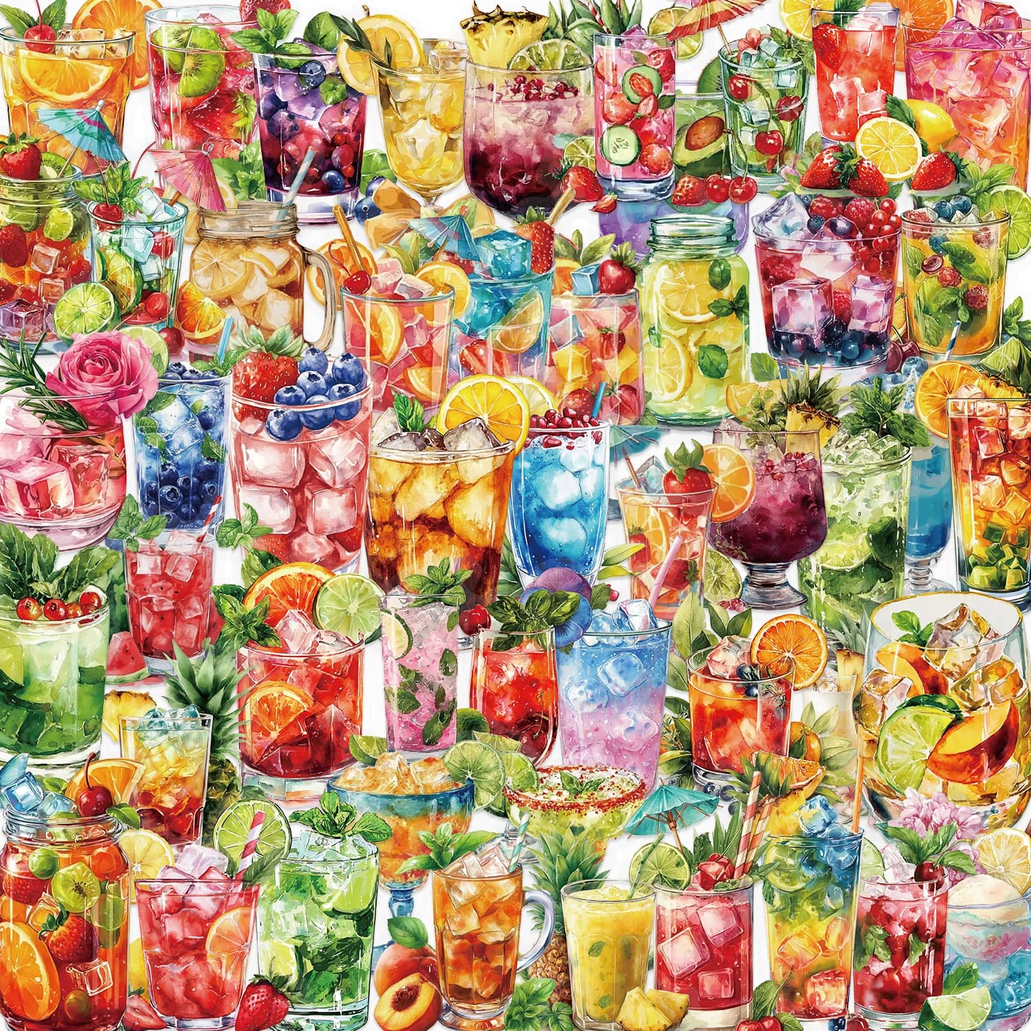50/100PCS Summer Drink Sticker Aesthetic Tear Open DIY Decoration Scrapbooking Sketchbook Supplies for Kids