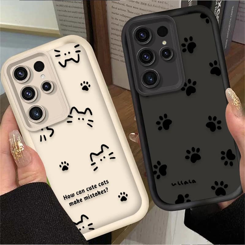 Gatto Cane Bella Linea Cassa Del Telefono Per Samsung Galaxy S24 S25 S23 Ultra S22 S21 Plus FE A36 A56 A26 A16 A06 A25 A35 A55 5G Copertura