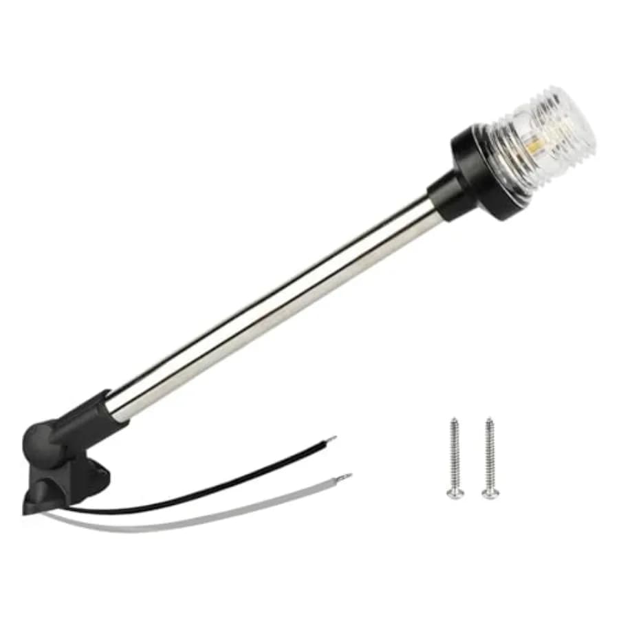 Luce di Ancoraggio, Luce Bimini, Luce di Poppa, Luci di Navigazione Marine USCG 3 NM, Luce Bianca a 360° LED Pieghevole 10-24 Volt 16 Pollici