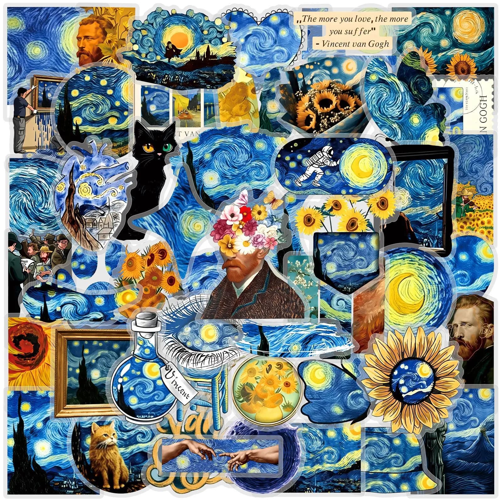 50/100 Pezzi Adesivi Stile Ins Creativi con Pittura a Olio e Galassie, Decalcomanie Impermeabili in PET per Notebook, Scrapbook, Telefono, Laptop, Chitarra