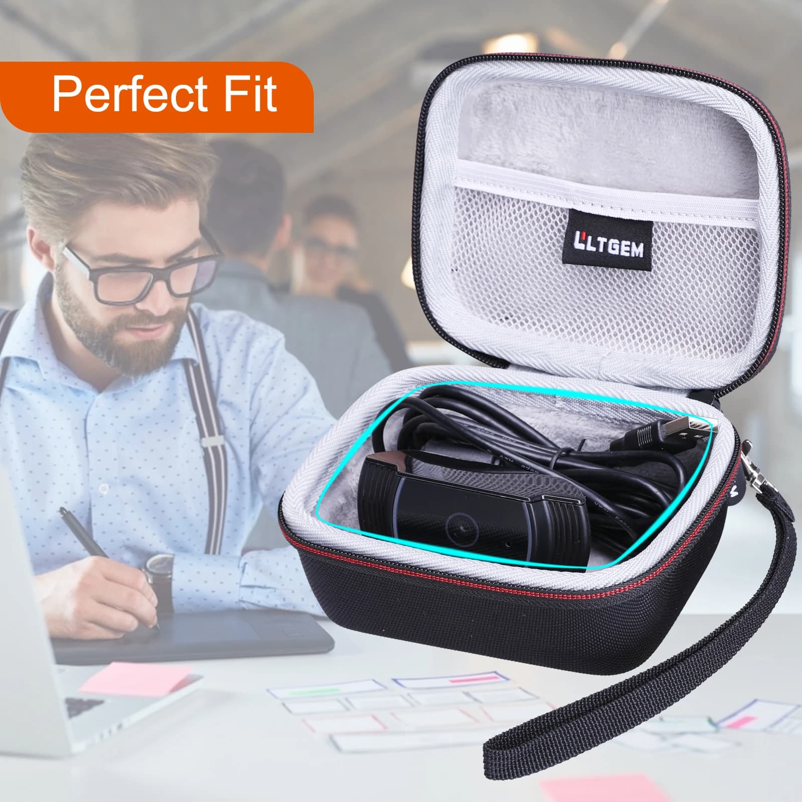 LTGEM Hard Travel Case for NexiGo N930AF / N660P 1080P Webcam, Shockproof Protective Carrying Bag with Hand Strap, Case Only