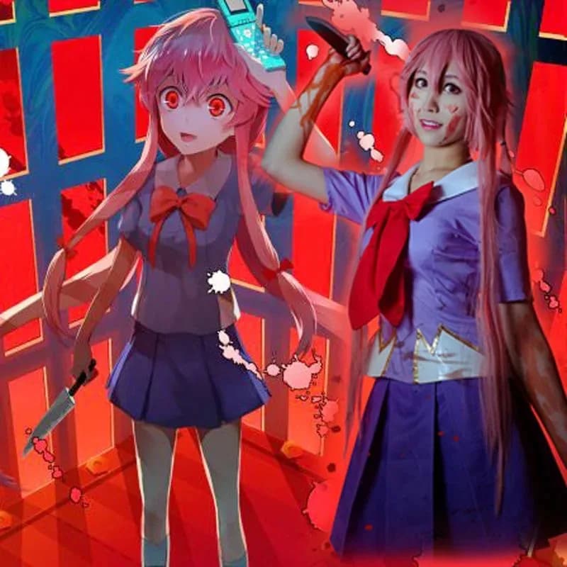 Future Diary Gasai Yuno Mirai Nikki Uniforme scolastica Costume cosplay JK Sailor Costume cosplay Loli Bow Gonna corta Parrucca Halloween