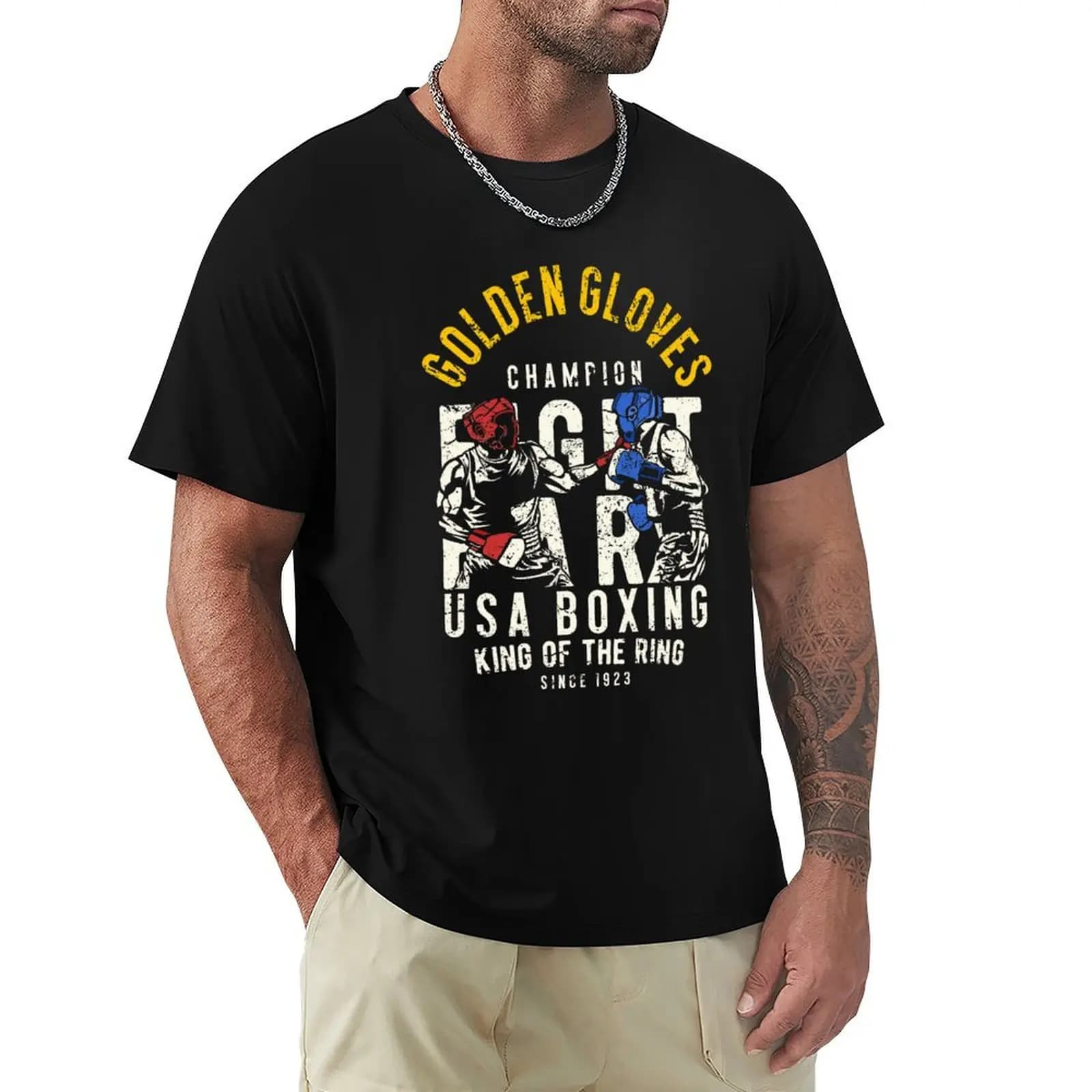 T-shirt da boxe Golden Gloves, t-shirt traspirante a maniche corte da palestra
