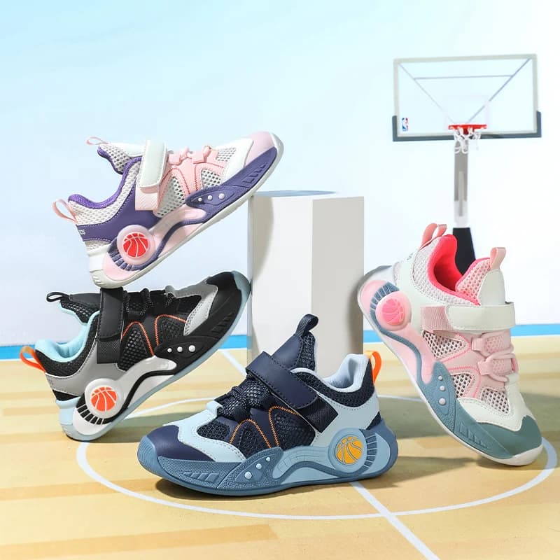 Breathable Mesh Running Shoes for Children Durable Rubber Sole Anti-collision Toe All-match Style Outdoor Footwear