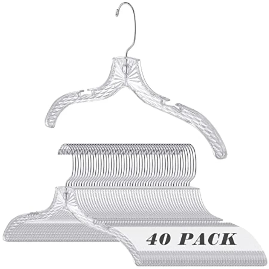 40 Pezzi Appendiabiti in Plastica Trasparente per Vestiti, Confezione Bulk da 17 Pollici, Appendiabiti Resistenti con Clip Girevoli Antiscivolo per C