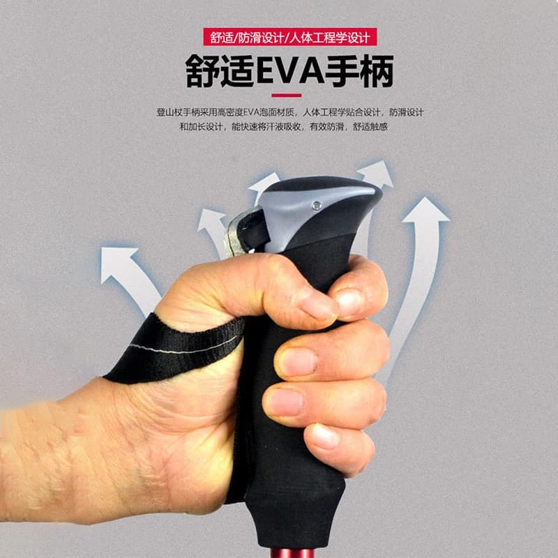 Lightweight Aluminum Alloy Telescopic Folding Trekking Pole Portable Outdoor Hiking Climbing Walking Cane Anti-slip EVA Grip for