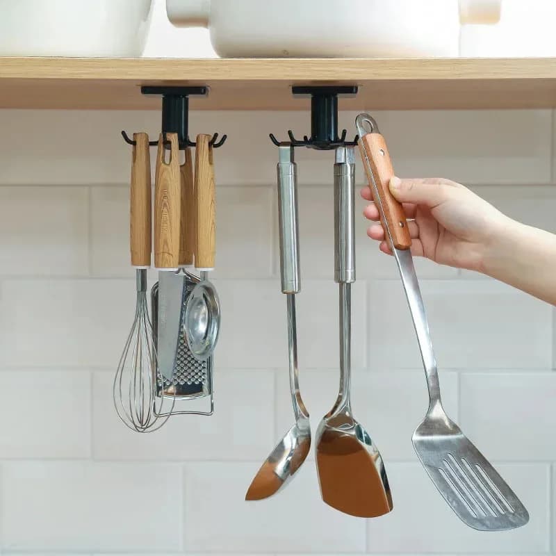 Kitchen Hooks Girevoli, Bearings Without Drilling, Multifunctional Shelves for Kitchen Tools