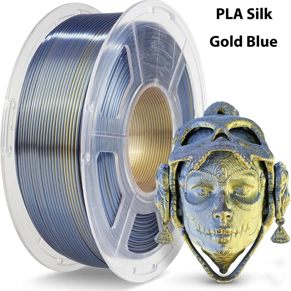 Filamento per Stampante 3D 250g 500g 1Kg, Seta Oro Blu 1.75mm, Materiale PLA Oro Seta per Stampante 3D, Filo in Confezione Sottovuoto