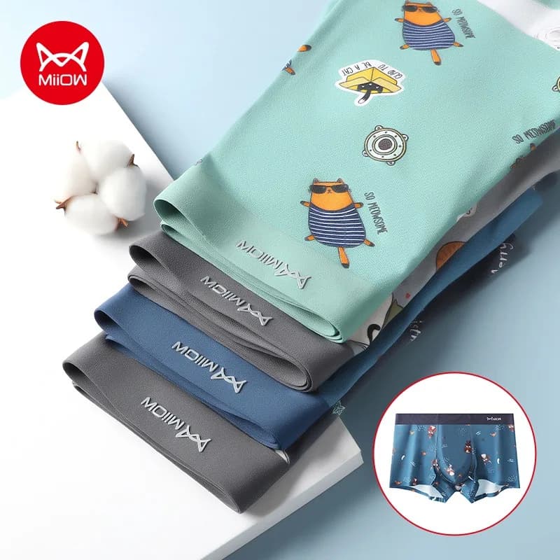 MiiOW 4Pcs Animal Print Boxershorts Cotton Underpants Sexy Men Underwear Boxers Shorts Breathable Plus Boxer Soft Male Panties