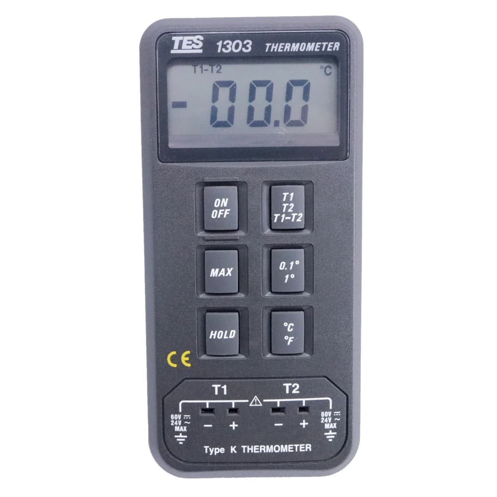 Termometro digitale TES-1303 con termocoppia di tipo K, display a doppio punto T1 e T2 Intervallo di misurazione: -50 ordineC a 1300 ordmC