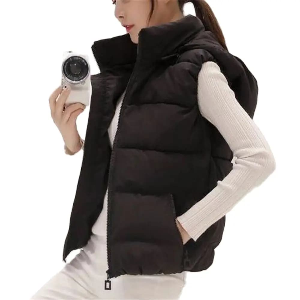 Donna vendita calda con cappuccio piumino spesso giacche senza maniche vendita calda femminile caldo cotone Parka gilet vendita calda gilet invernale gilet