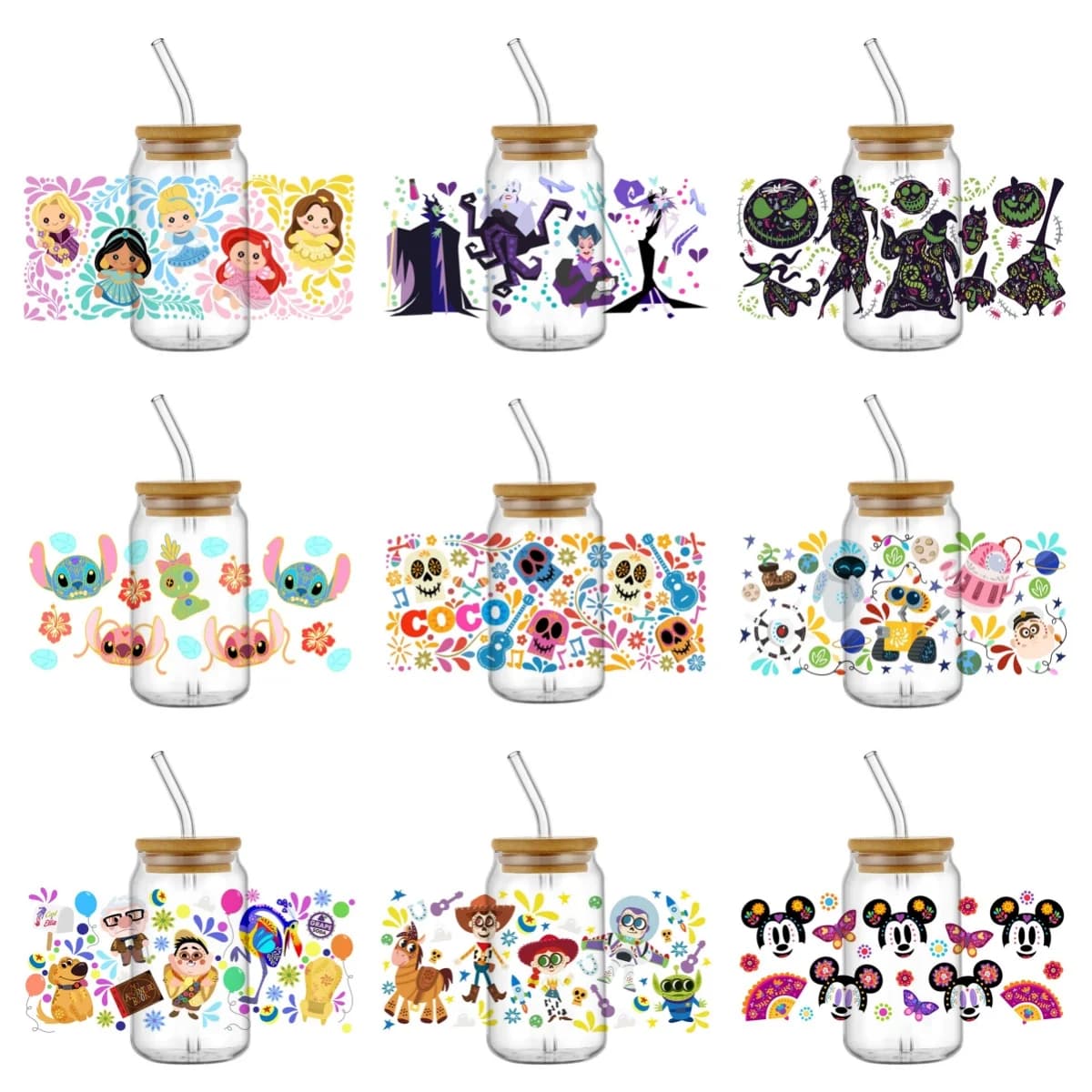 Decalcomanie waterproof mixed cartoons 3D Transfers DTF UV Stickers 16 ounces Libbey Glasses UV DTF Cups DIY Gift