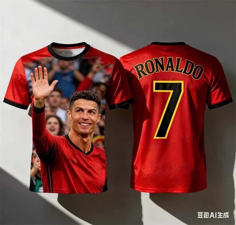 Un must per le famiglie dei fan! Abbigliamento sportivo casual di supporto a maniche corte con stampa 3D CR7 per adulti e bambini, modello genitore-figlio