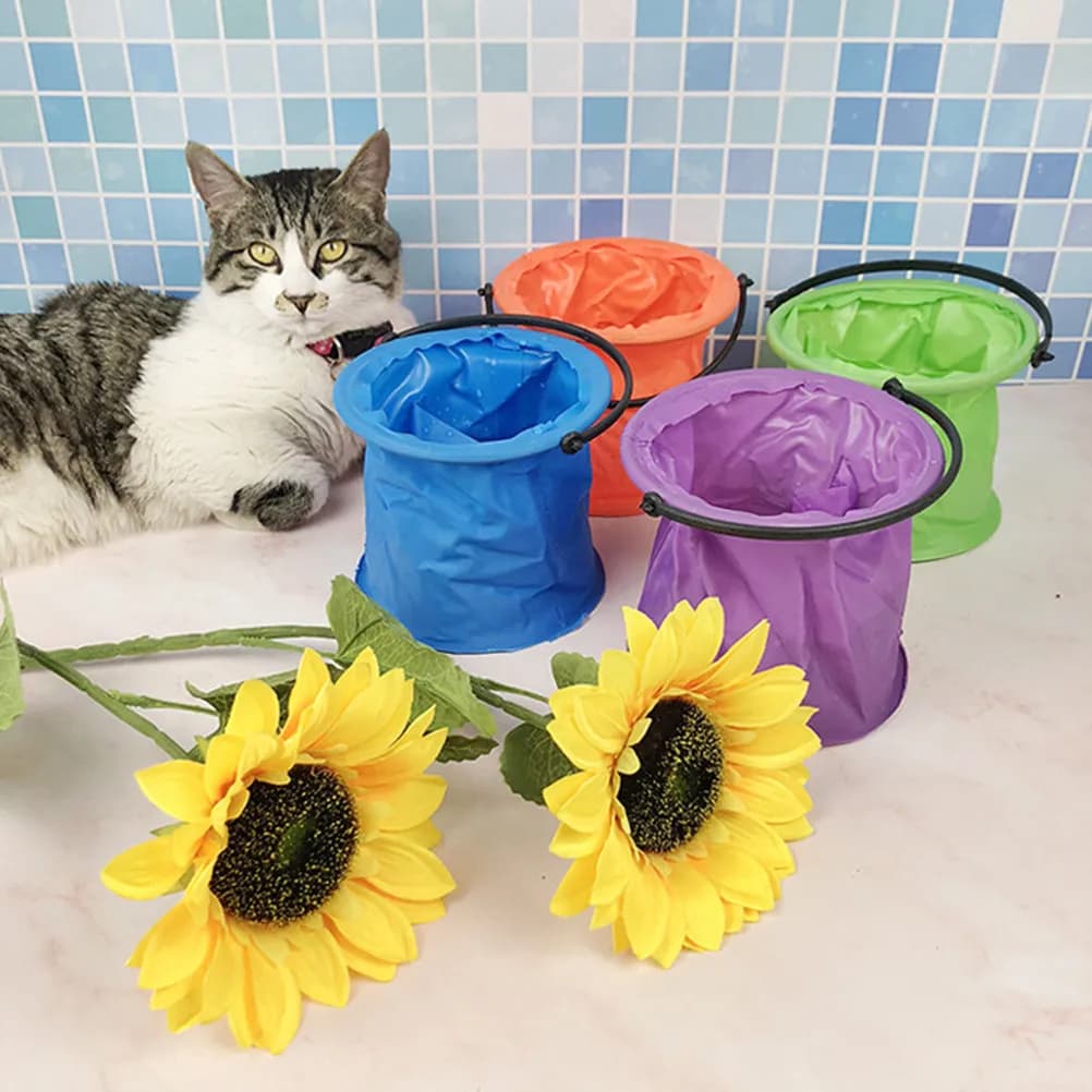 2Pcs Exquisite Detail Foldable Pen Washing Bucket PVC Material Portable Space Saving Cleaning Bucket for Watercolor Pens