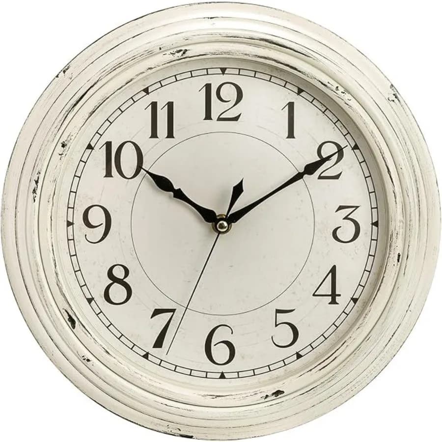 Silent Wall Clock for Living Room Kitchen Home Office Classroom School, 12 Inch Vintage Rustic Metal Clock, Non-Ticking Quartz