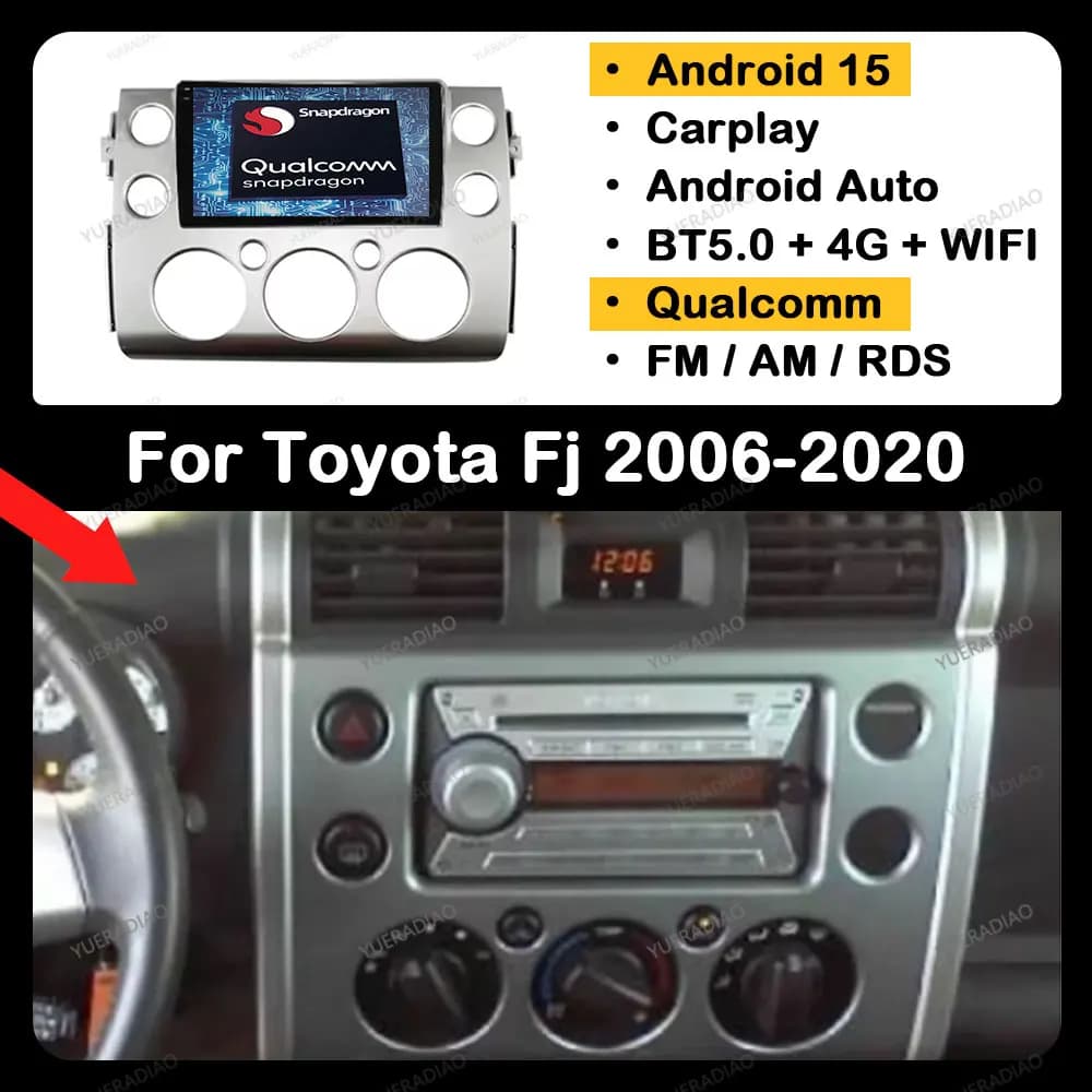 Android 15 Autoradio Per Toyota Fj Cruiser 2007 - 2013 GPS NAVI 4G LTE 5G WIFI BT Lettore Video Multimediale Qualcomm 2DIN QLED