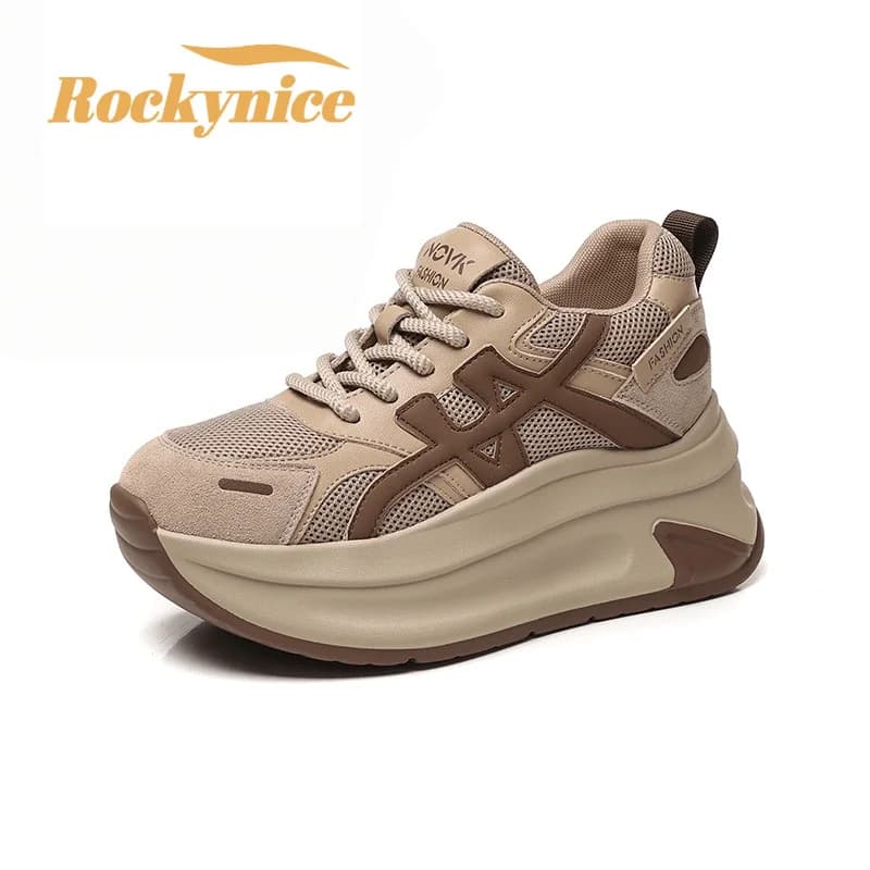 New Arrival 2026 Spring Chunky Sneakers Women's Thick Bottom Casual Mesh Shoes 8CM High Platform Breathable Sports Dad Shoes