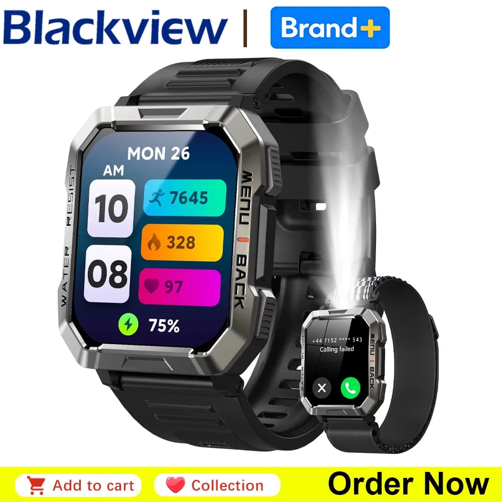 Smartwatch W60 impermeabile esterno con luce di emergenza a LED 900mAh Batteria grande 2.01 '' Schermo HD Orologi Bluetooth per uomo Donna