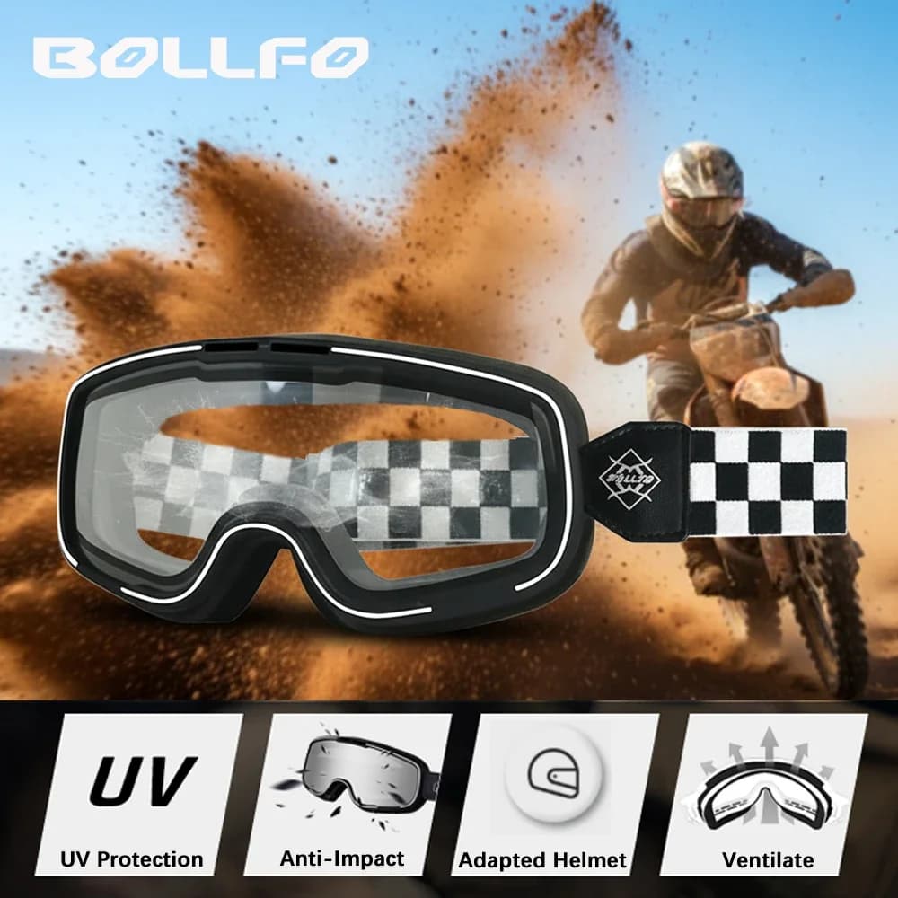 BOLLFO Occhiali da sole fotocromatici per bici da cross AVT Occhiali da sole per moto Protezione UV OTG Occhiali da sci da neve Occhiali da moto antivento