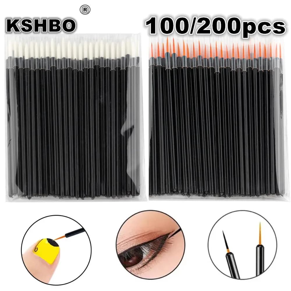 Set di 100/200 Pennelli Monouso per Nail Art, Eyeliner e Trucco, Strumenti per Manicure e Pittura, per Uso Professionale e Domestico