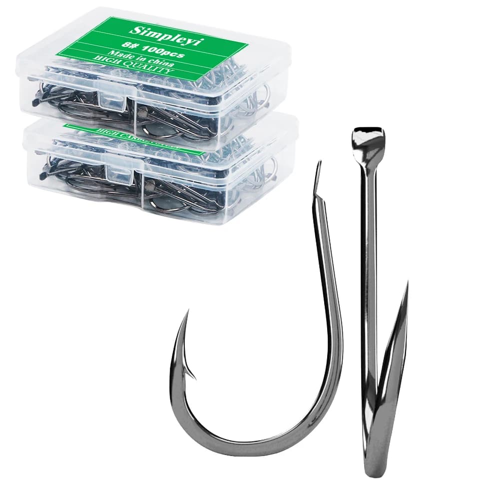 100 pcs/durable box Jig head ami barbed steel high carbon hook fishing head flat carp recall fishing gear box