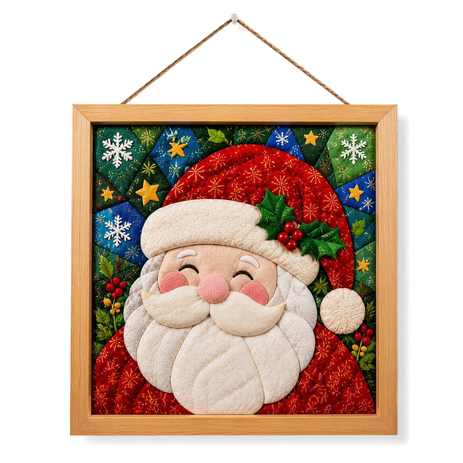 Santa Snowman Reindeer Fabric Art Kit Christmas Punch Needle Craft Wood Frame Holiday DIY Gift Set Adults