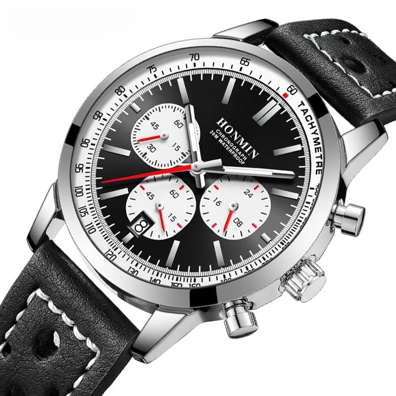 Fashionable men's watch, trendy retro men's watch, six-lance multifunction chronograph, quartz watch with waterproof strap