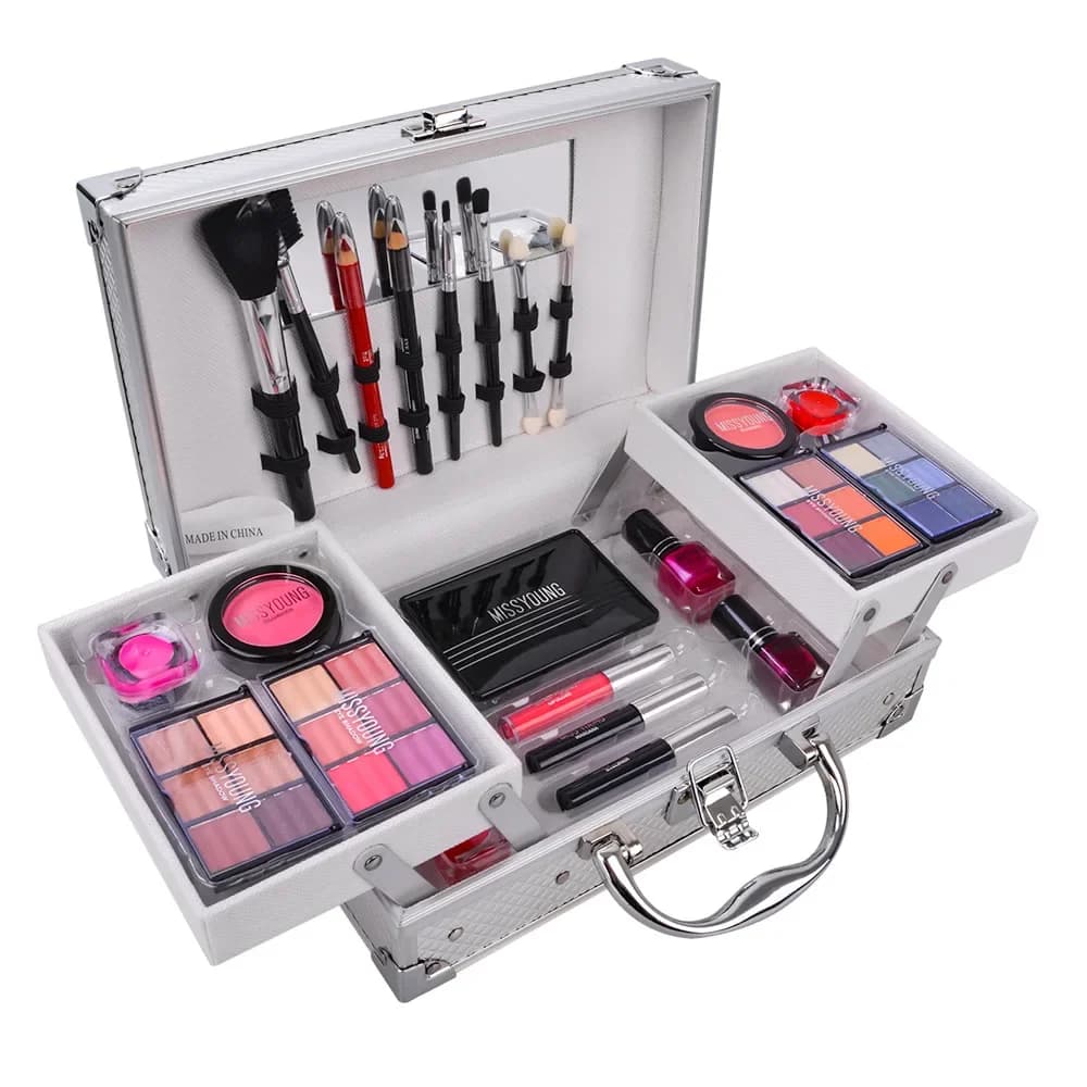 Set regalo per trucco per donna Kit completo Trucco Ombretto Rossetto Lipliner Eyeliner Matita Lucidalabbra Pennello per fard Smalto per unghie in polvere